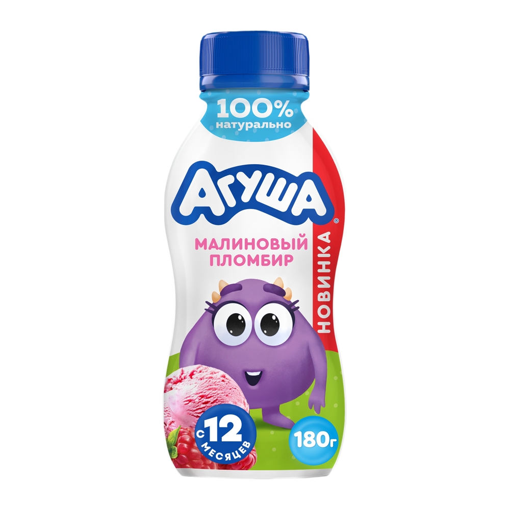 Изображение товара Йогурт Питьевой Агуша Малиновый Пломбир 2,7% 180г