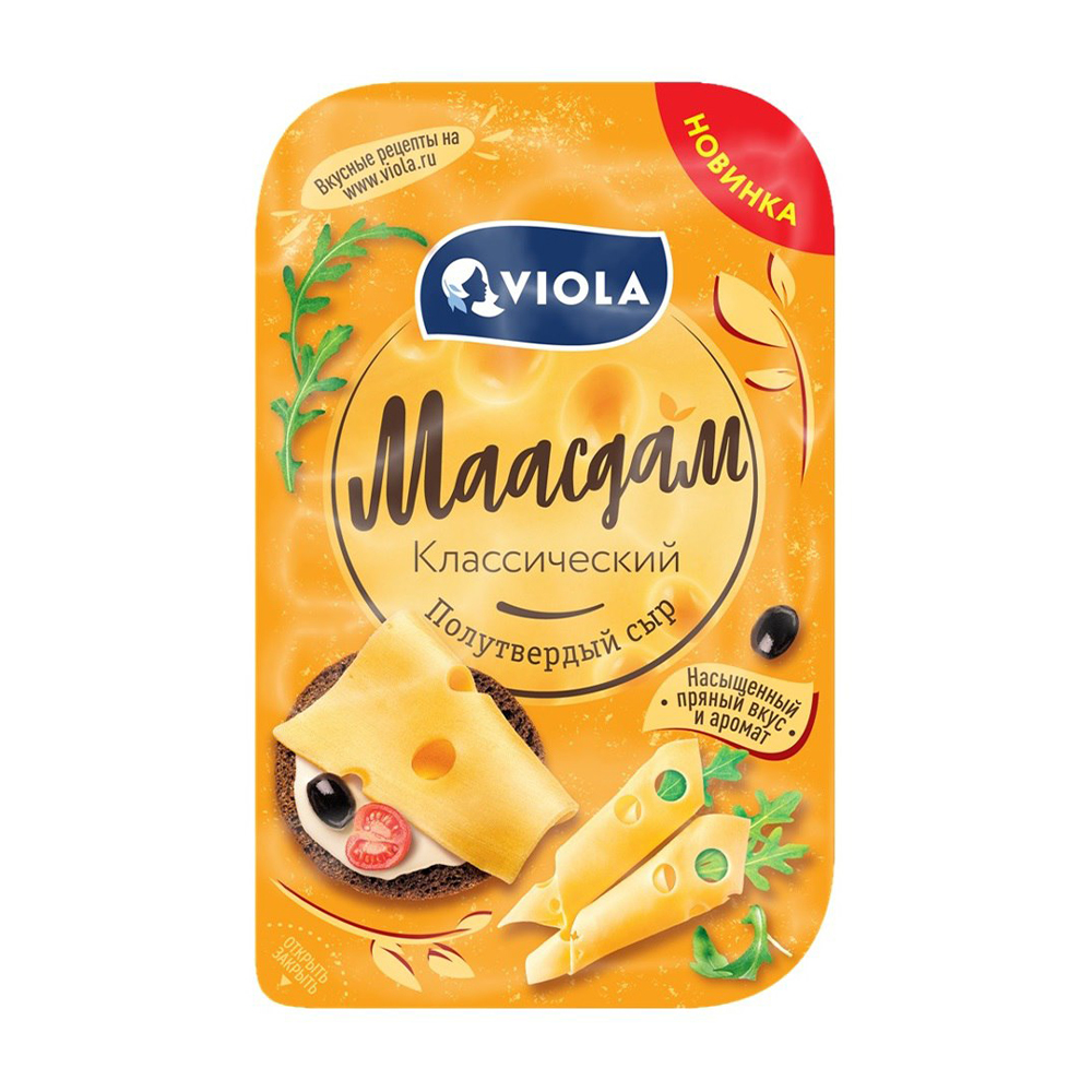 Изображение товара Viola Маасдам классический нарезка 45% 110 г — сыр полутвёрдый