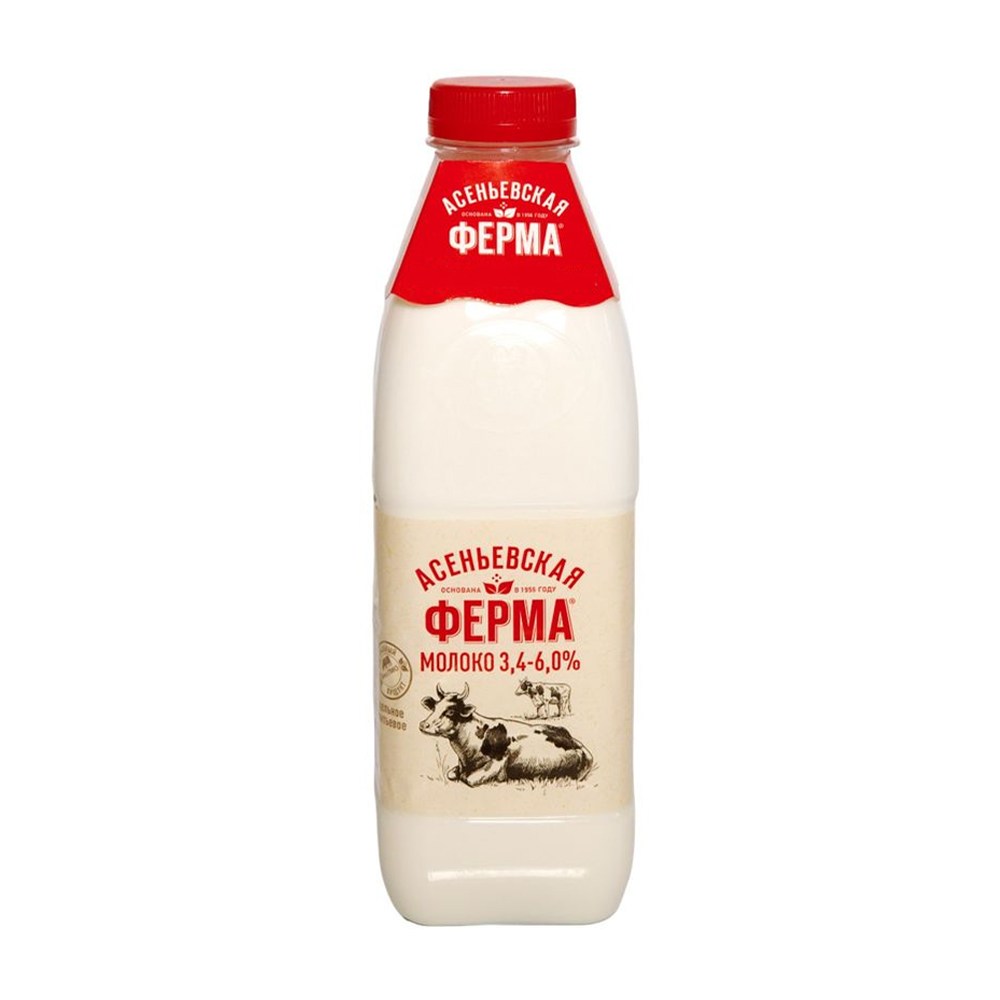 Изображение товара Молоко Асеньевская Ферма Пастеризованное 3,4-6% 900мл пэт