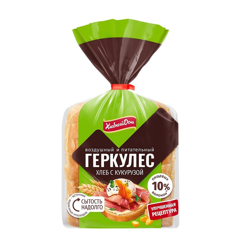 Изображение товара Хлеб Геркулес с Кукурузой 255г Изображение товара Хлеб Геркулес с Кукурузой 255г