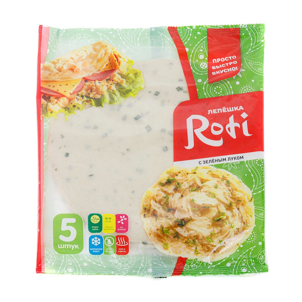 Изображение товара Roti Лепешка с зелёным луком 450 г — ароматное сдобное тесто