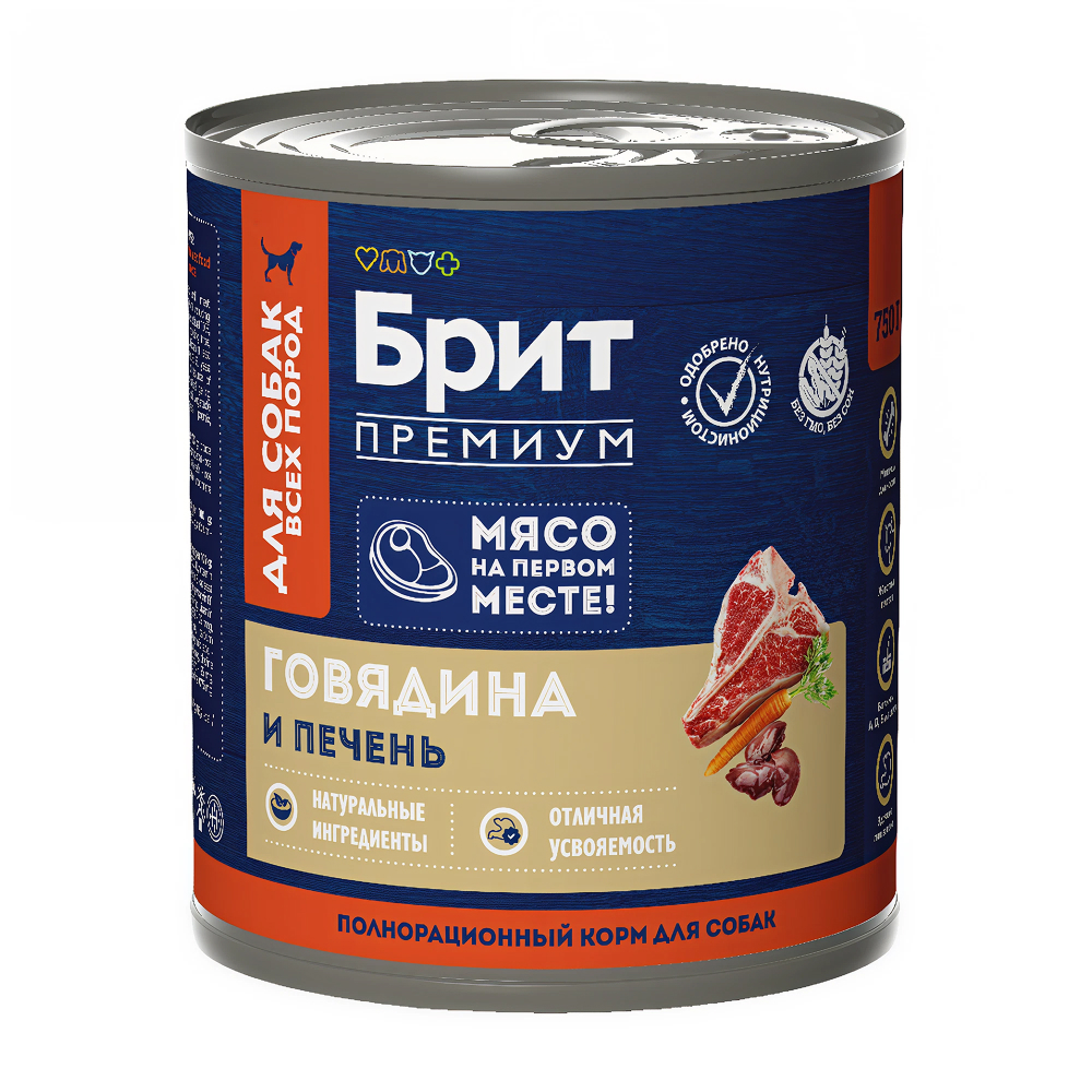 Изображение товара Консервы для Собак Брит Премиум Говядина и Печень 750г