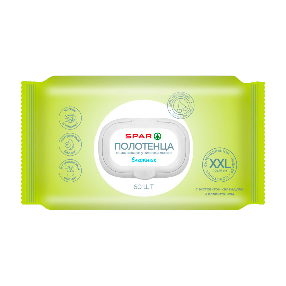 Изображение товара SPAR Очищающие влажные полотенца 27×25 см, 60 шт