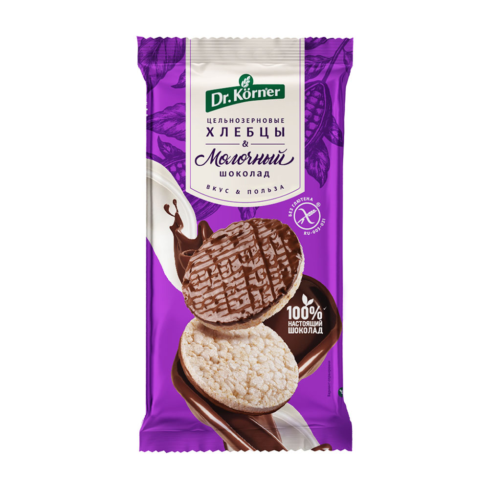 Изображение товара Хлебцы Dr.Korner Цельнозерновые Молочный Шоколад 67г