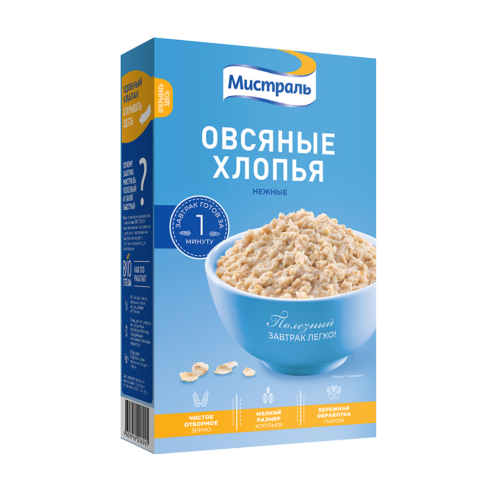 Изображение товара Хлопья Мистраль Нежные 400 г — овсяные каши и блюда