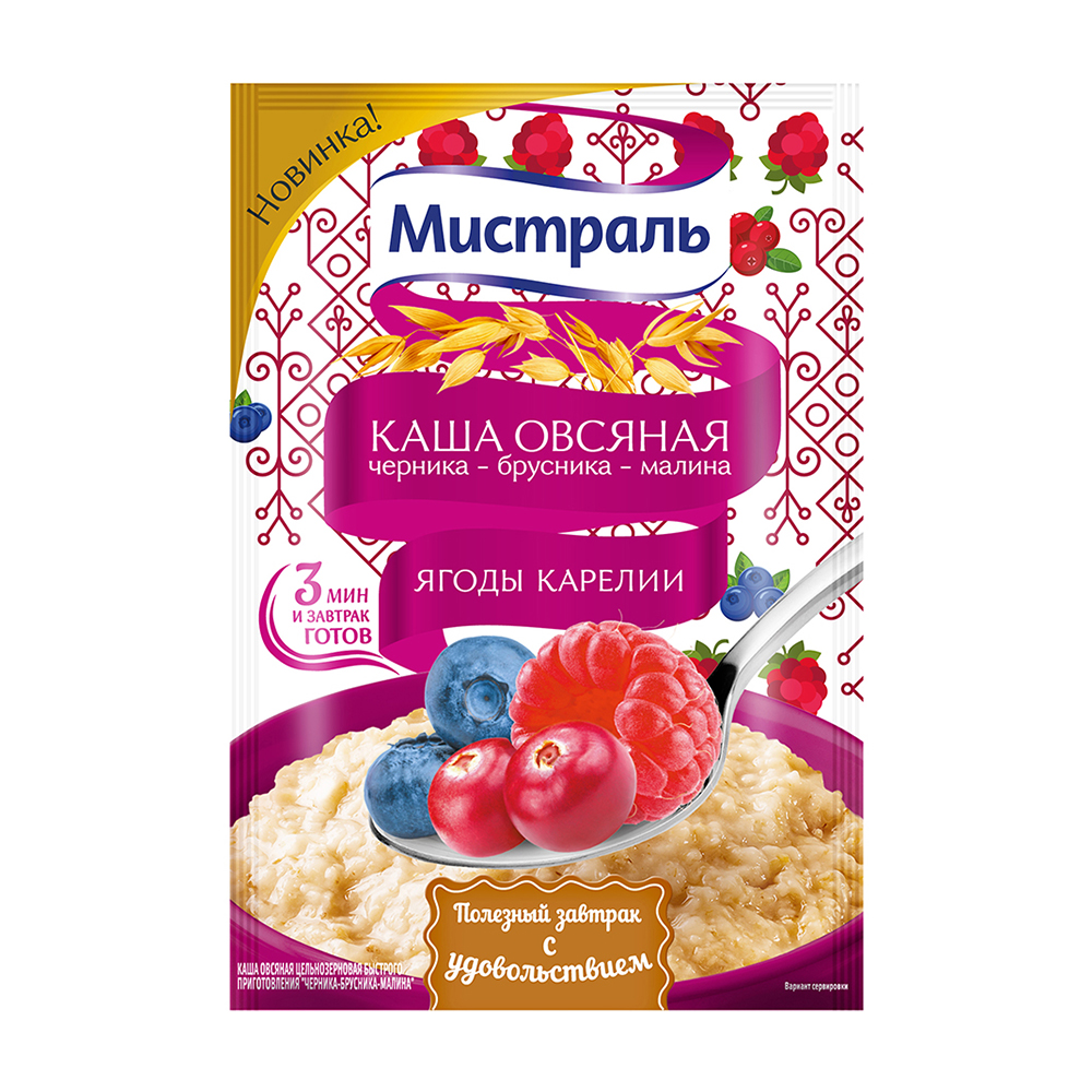 Изображение товара Каша Овсяная Мистраль Черника Брусника Малина 40г
