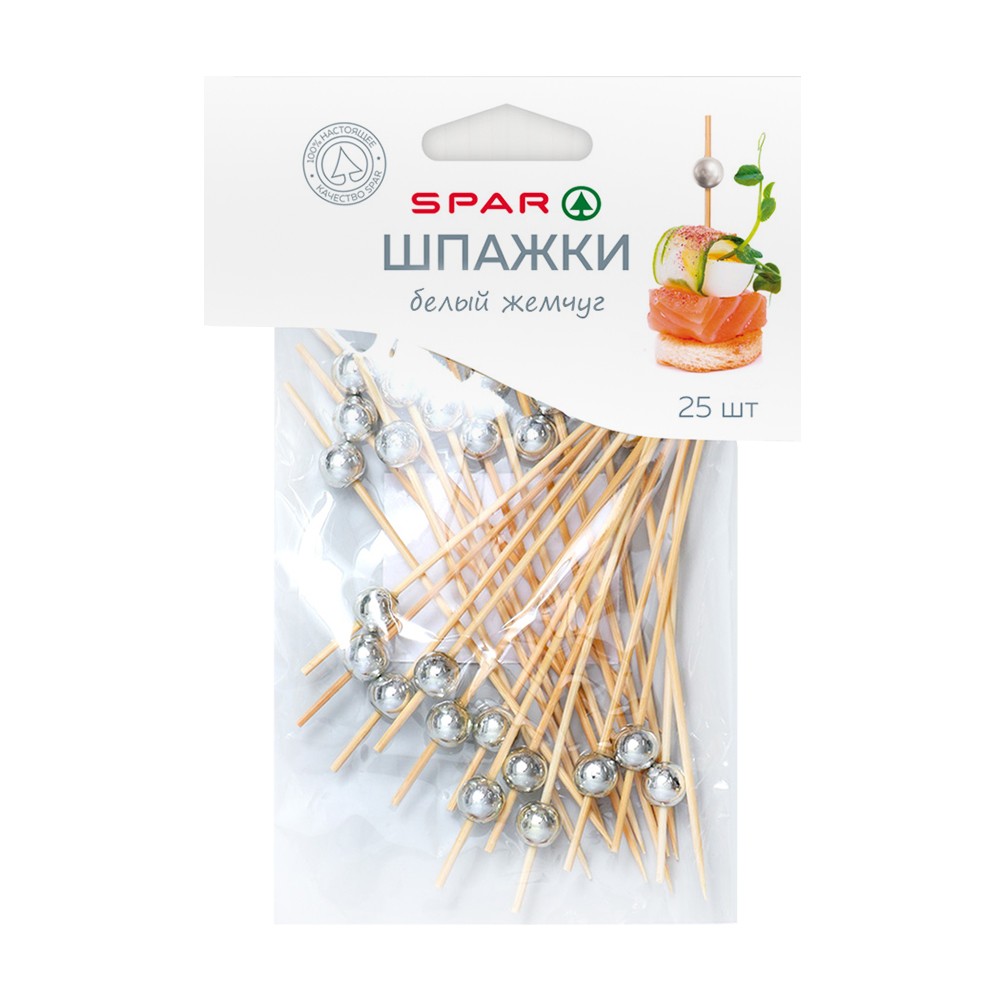 Изображение товара Шпажки Бамбуковые SPAR Жемчуг Белый 12см 25шт
