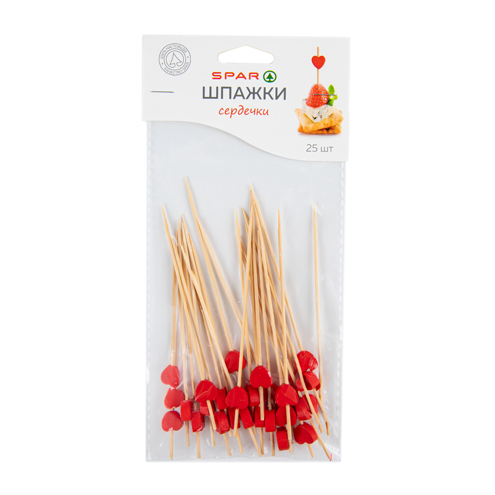 Изображение товара Бамбуковые шпажки SPAR Сердце Красные 12 см, 25 шт