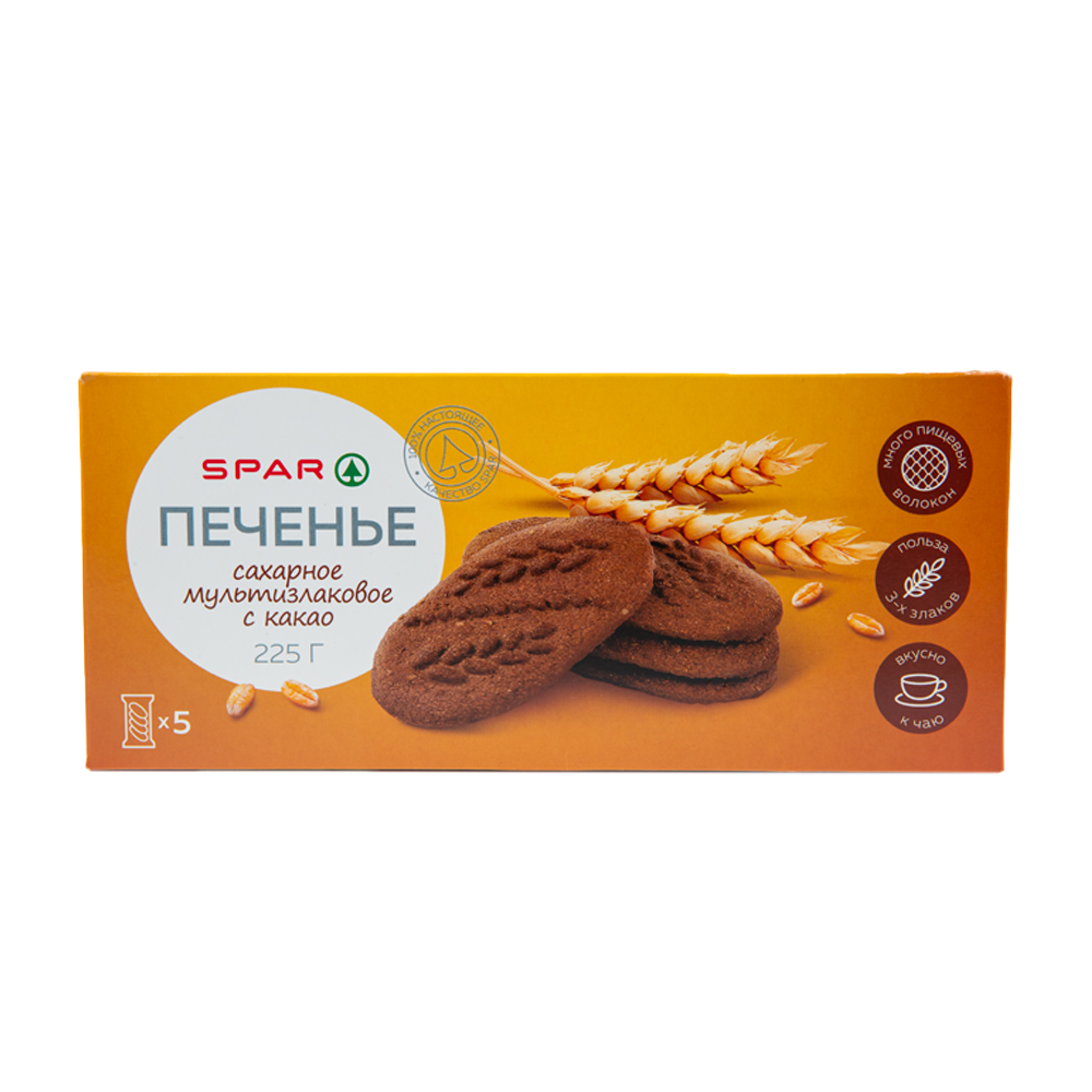 Изображение товара Печенье SPAR Сахарное Мультизлаковое с Какао 225г