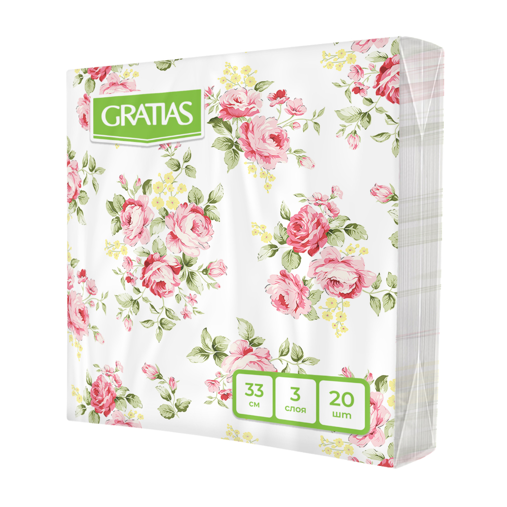Изображение товара Салфетки Бумажные Gratias Фарфоровые Розы 33см 3 Слоя 20шт