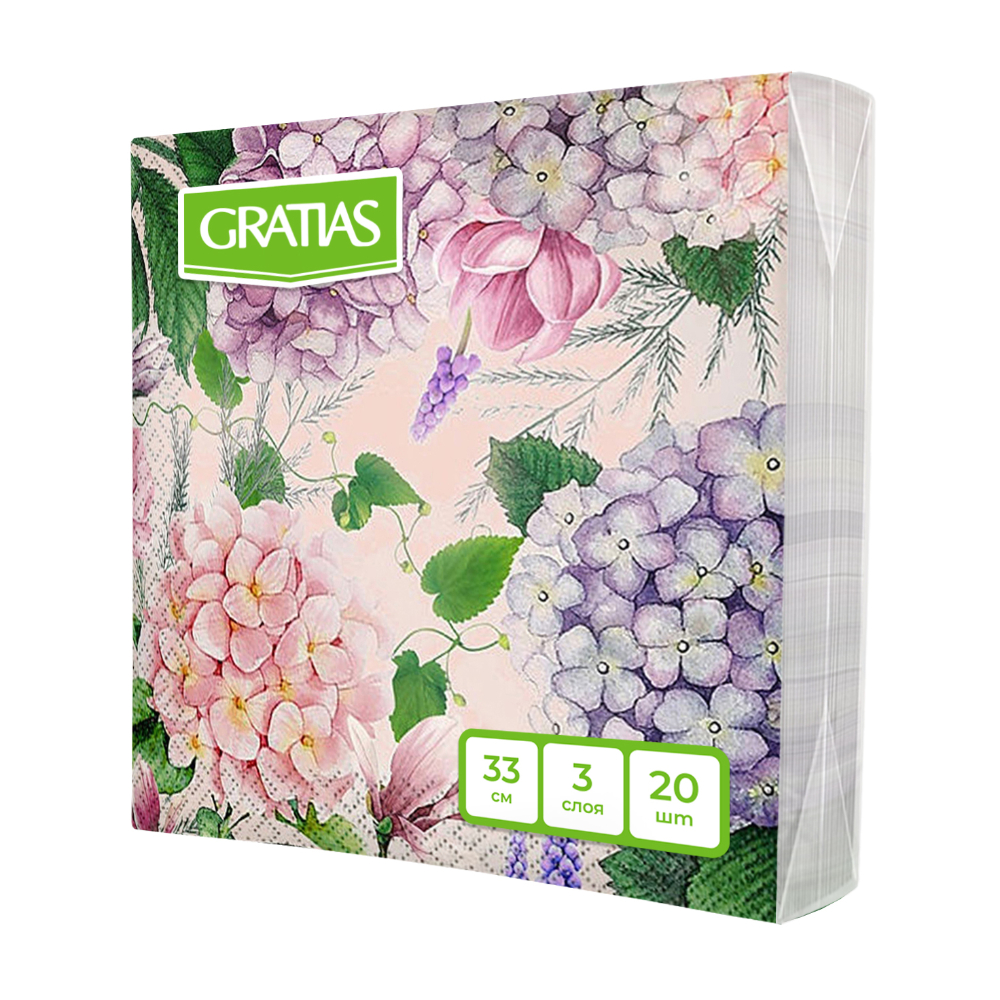 Изображение товара Салфетки Бумажные Gratias Гортензия в Цвету 33см 3 Слоя 20шт
