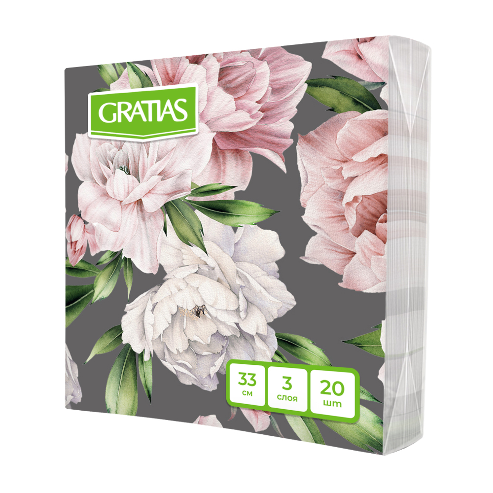 Изображение товара Gratias Пионы Вечер — салфетки 33 см, 20 шт, трехслойные