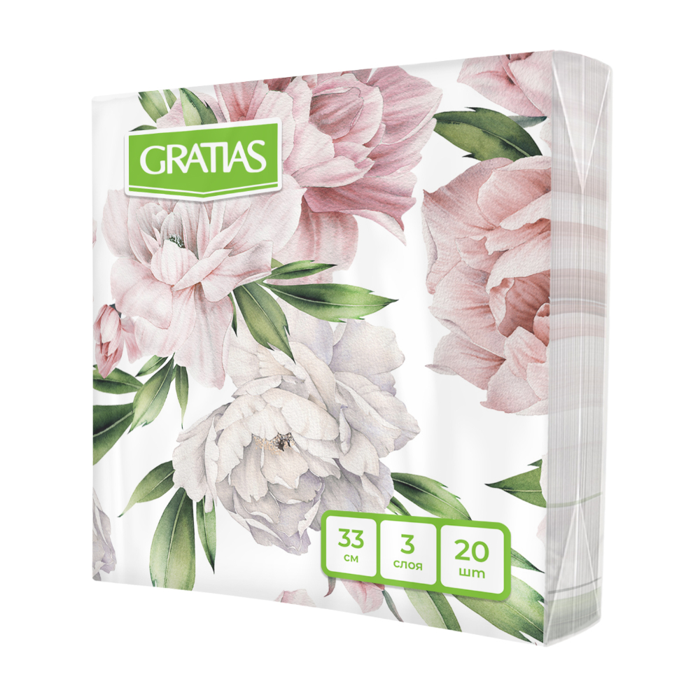 Изображение товара Gratias Пионы Утро — трехслойные салфетки 33 см, 20 шт