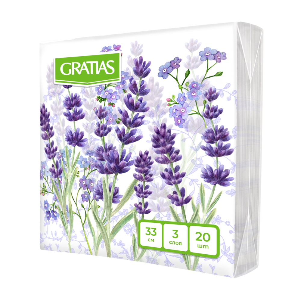 Изображение товара Салфетки Бумажные Gratias Лавандовый Луг 33см 3 Слоя 20шт