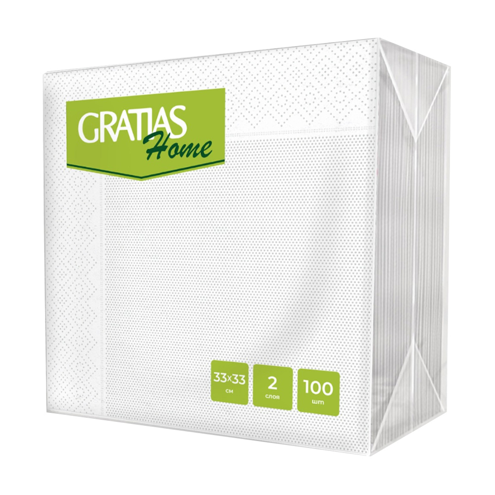Изображение товара Салфетки Бумажные Gratias Белые 33*33 2 Слоя 100 Листов
