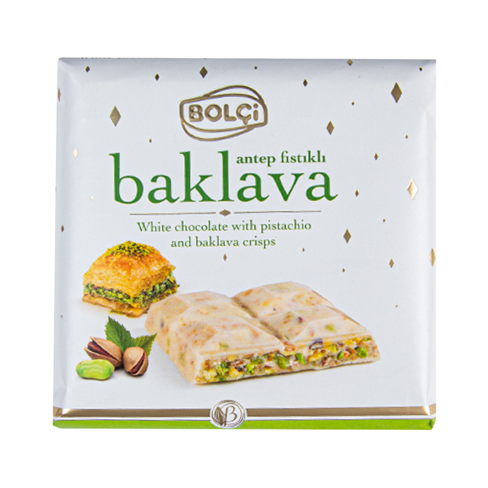 Изображение товара Bolci Белый с Пахлавой 70 г — изысканный белый шоколад с ароматной начинкой