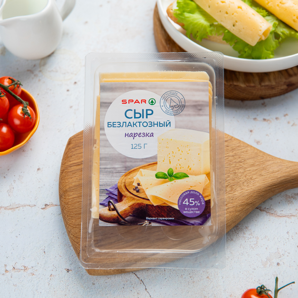Изображение товара SPAR Безлактозный сыр нарезка 45% 125 г