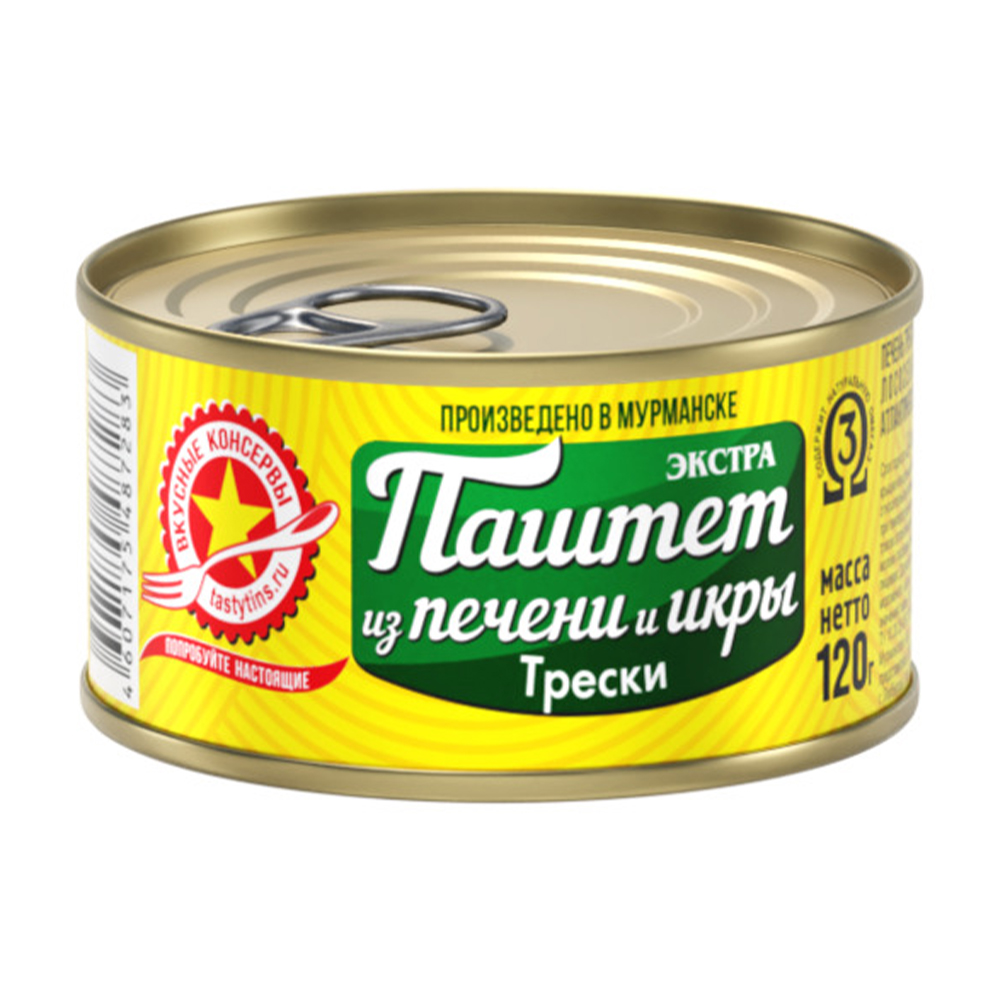Изображение товара Паштет из Печени и Икры Трески Вкусные Консервы 120г ж/б