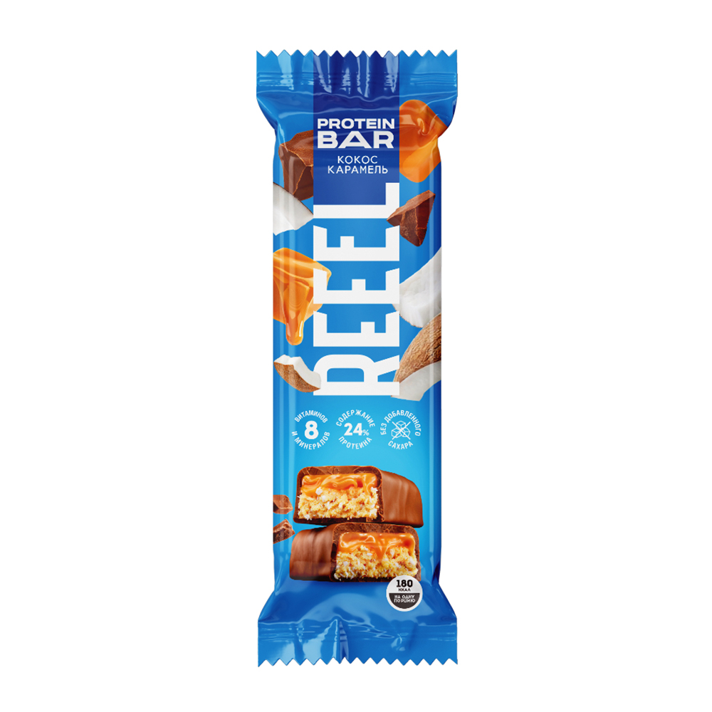 Изображение товара Батончики REEEL Протеиновый трёхслойный кокос карамель 40 г