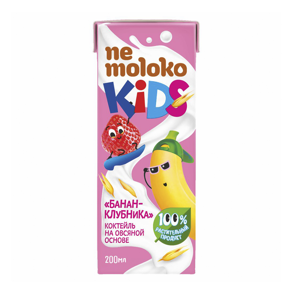 Изображение товара Коктейль Nemoloko Kids Овсяный Банан Клубника 200мл