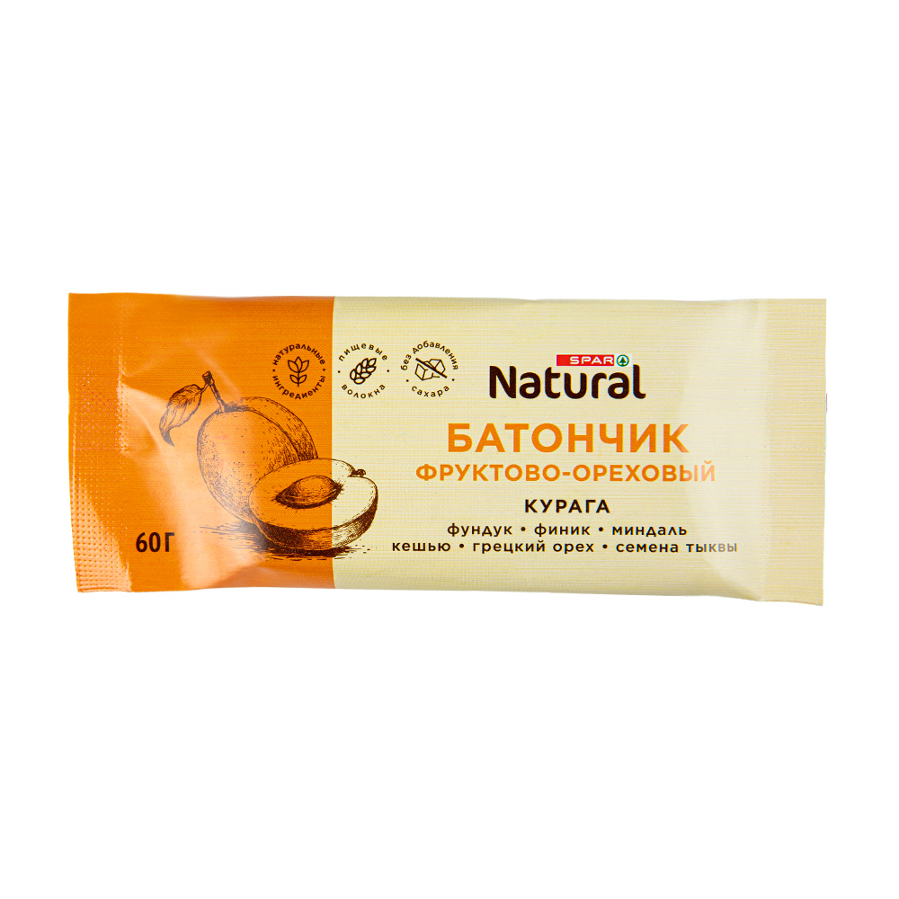 Изображение товара Батончик Фруктово-Ореховый SPAR NATURAL Курага 60г