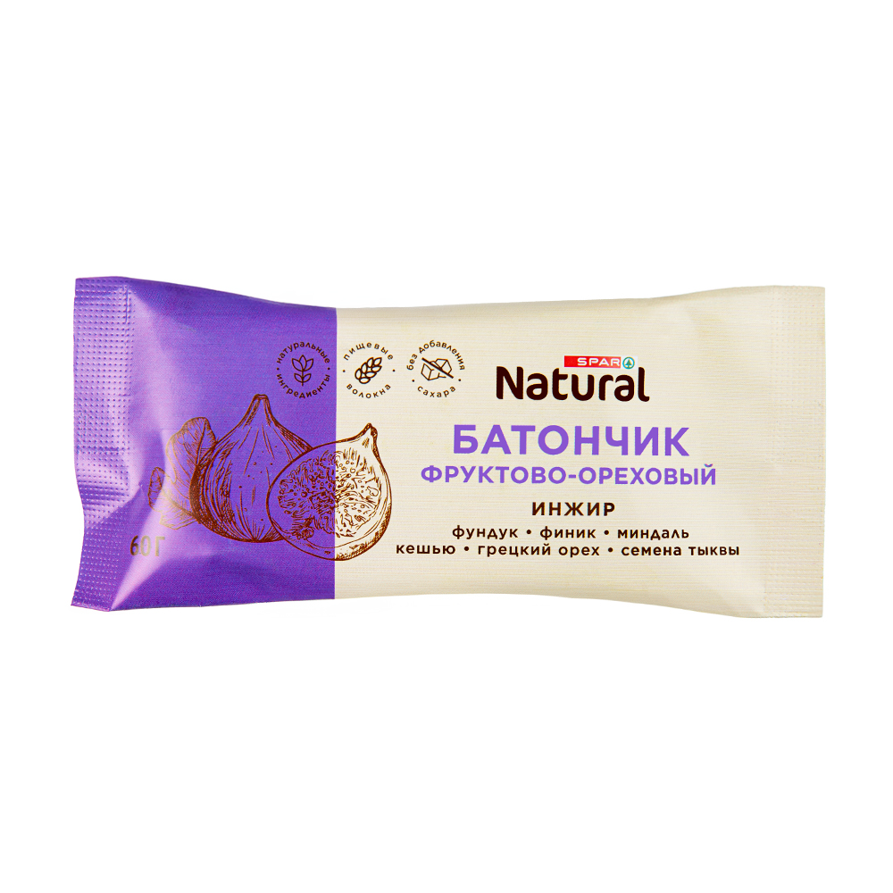 Изображение товара Фруктово-ореховый батончик SPAR NATURAL Инжир 60 г