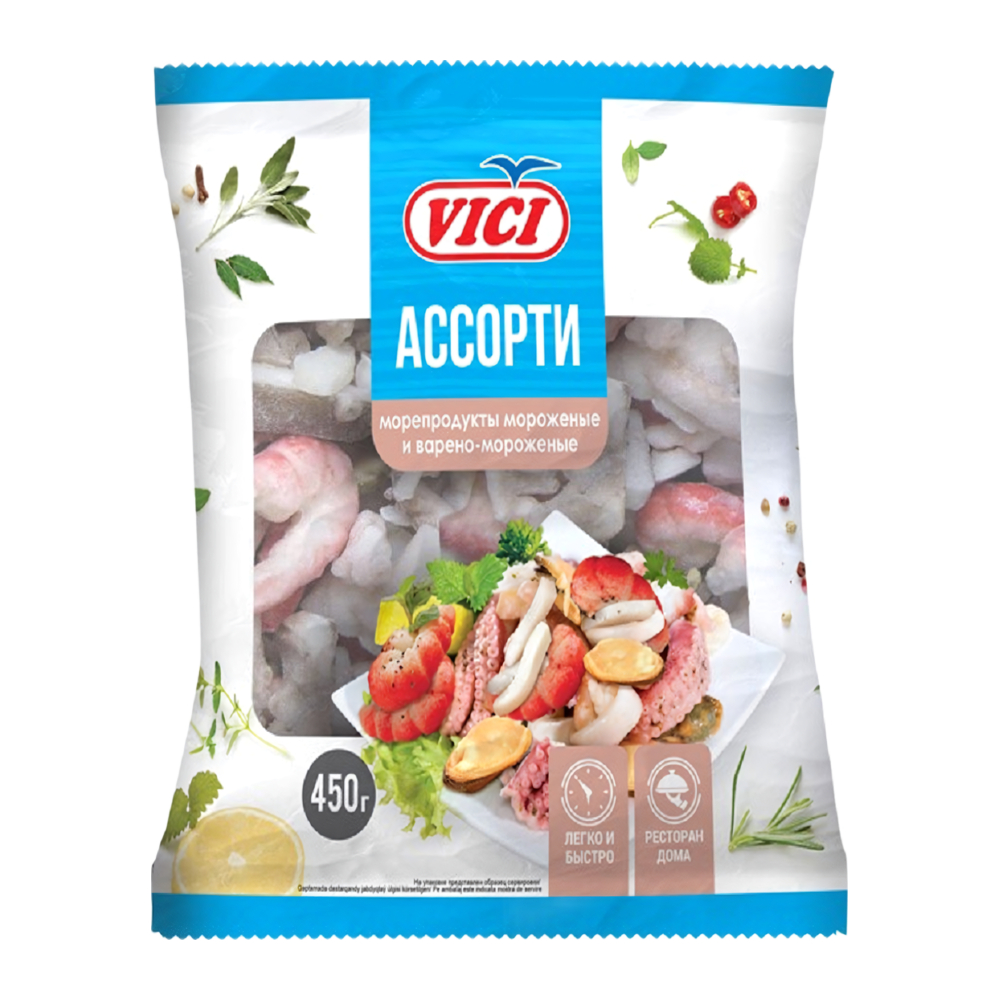 Изображение товара VICI Ассорти Морепродуктов из сурими 450 г — готовая основа для суши и салатов