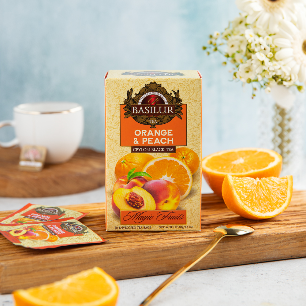 Изображение товара BASILUR Волшебные Фрукты: Апельсин и Персик, черный чай в пакетиках