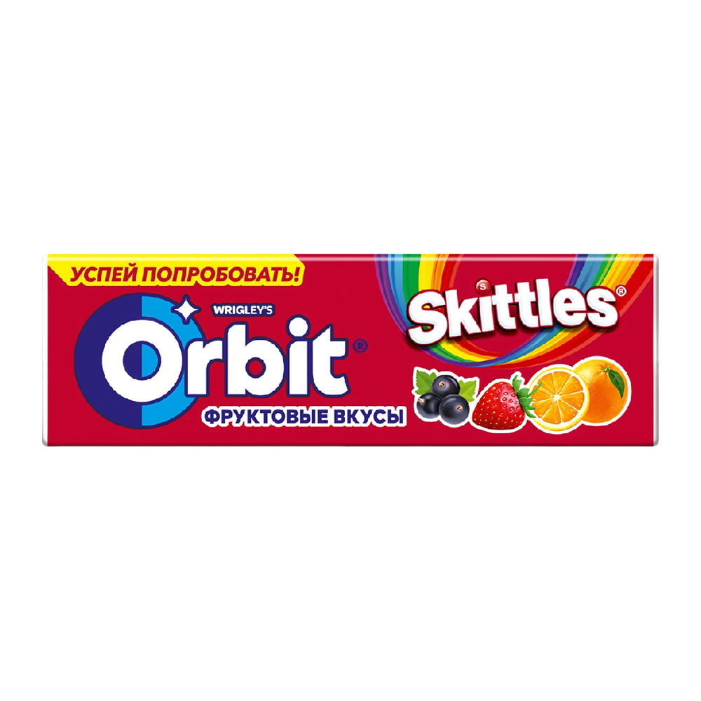 Изображение товара Жевательная Резинка Orbit Skittles Фруктовые Вкусы 13,6г