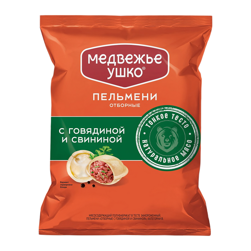Изображение товара Пельмени Медвежье Ушко с говядиной и свининой, отборные 430г Изображение товара Пельмени Медвежье Ушко с говядиной и свининой, отборные 430г