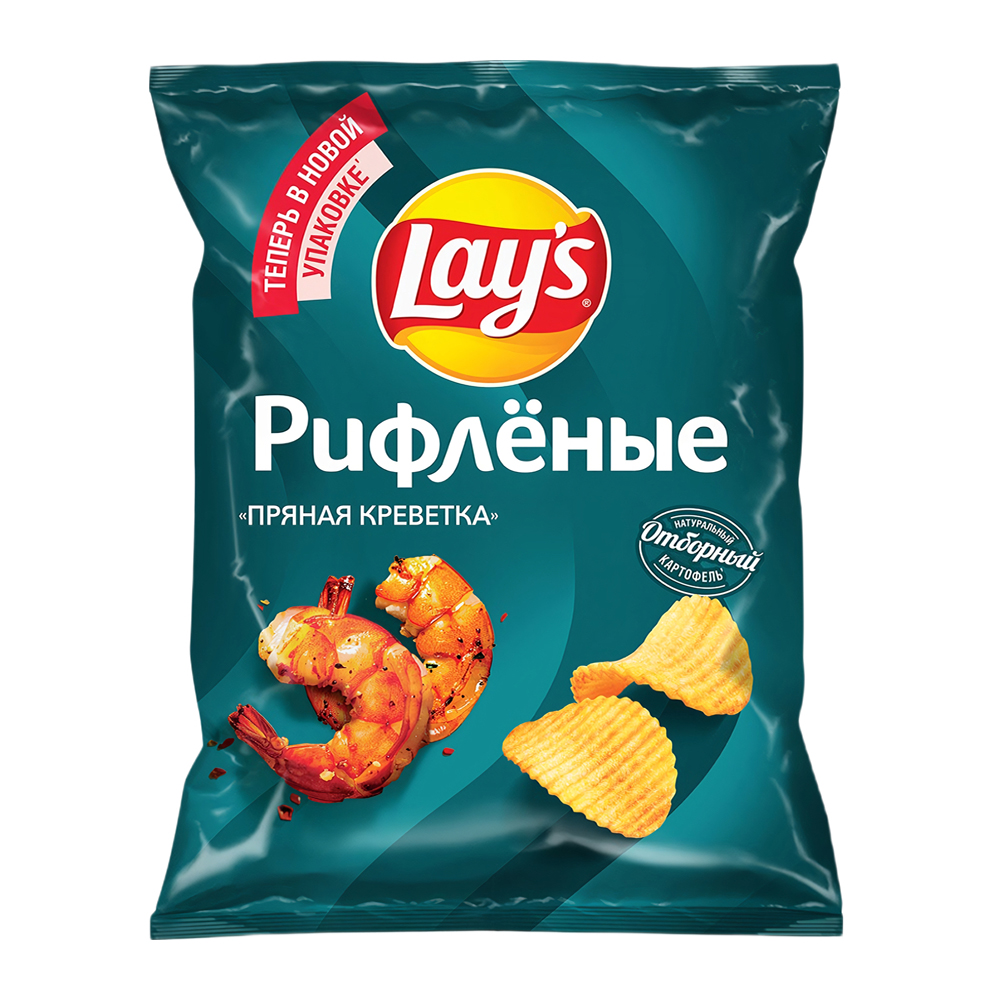 Изображение товара Чипсы Lays Рифленые Пряная Креветка 105г Изображение товара Чипсы Lays Рифленые Пряная Креветка 105г
