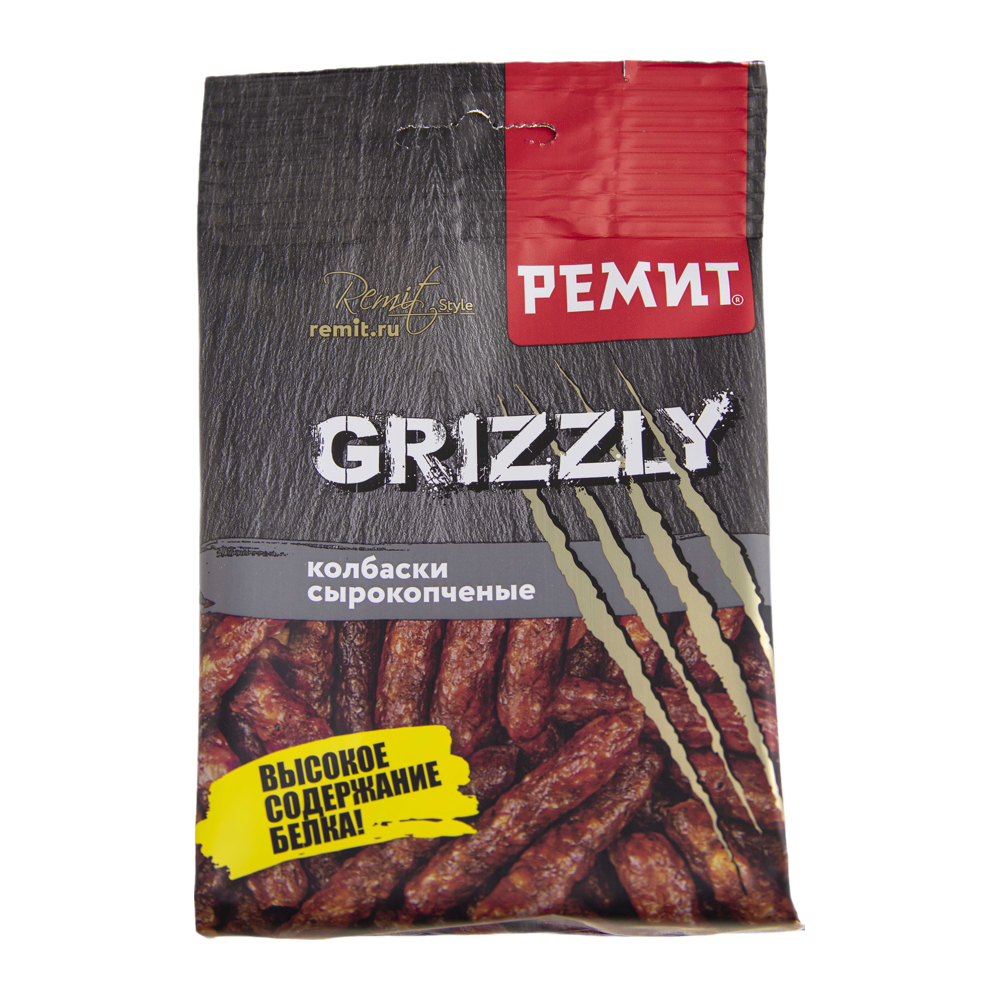 Изображение товара Колбаски сырокопчёные РЕМИТ Grizzly 40 г, мясной снек Изображение товара Колбаски сырокопчёные РЕМИТ Grizzly 40 г, мясной снек