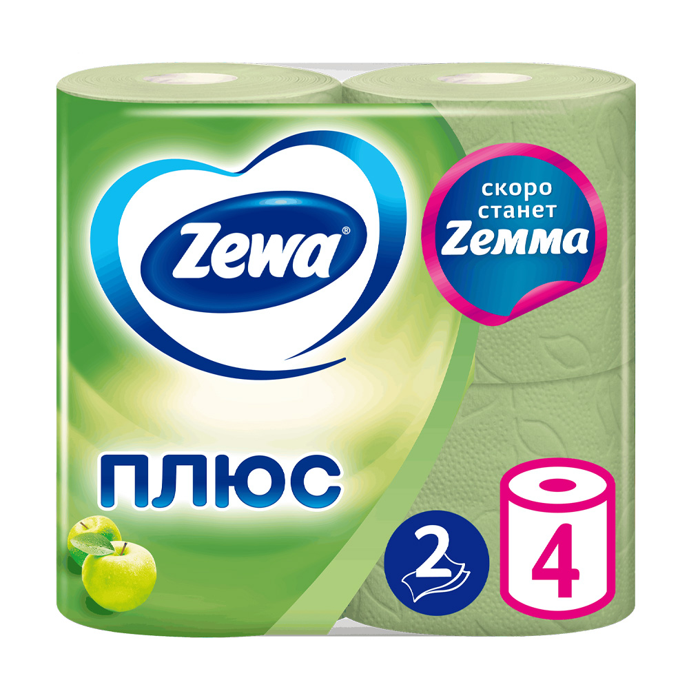 Изображение товара Туалетная Бумага Zewa Плюс Яблоко 2 Слоя 4 Рулона