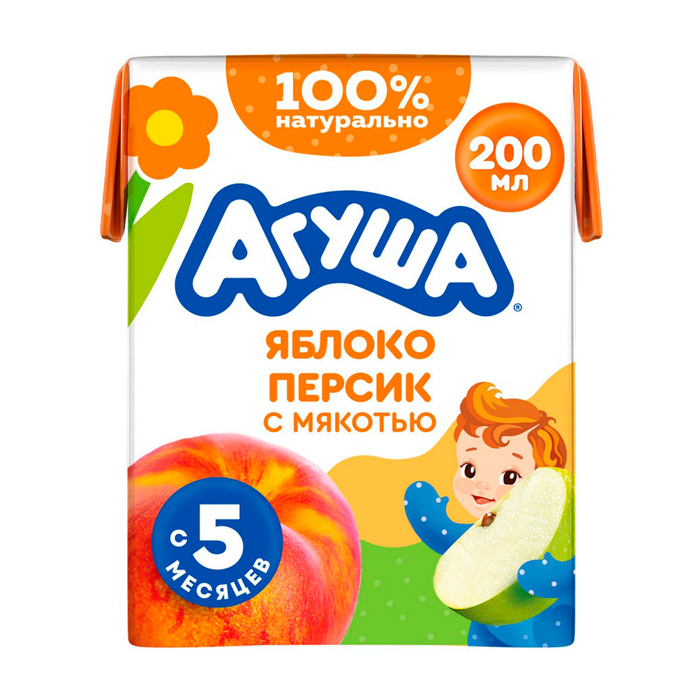 Изображение товара Сок Агуша Яблоко Персик с Мякотью 200мл