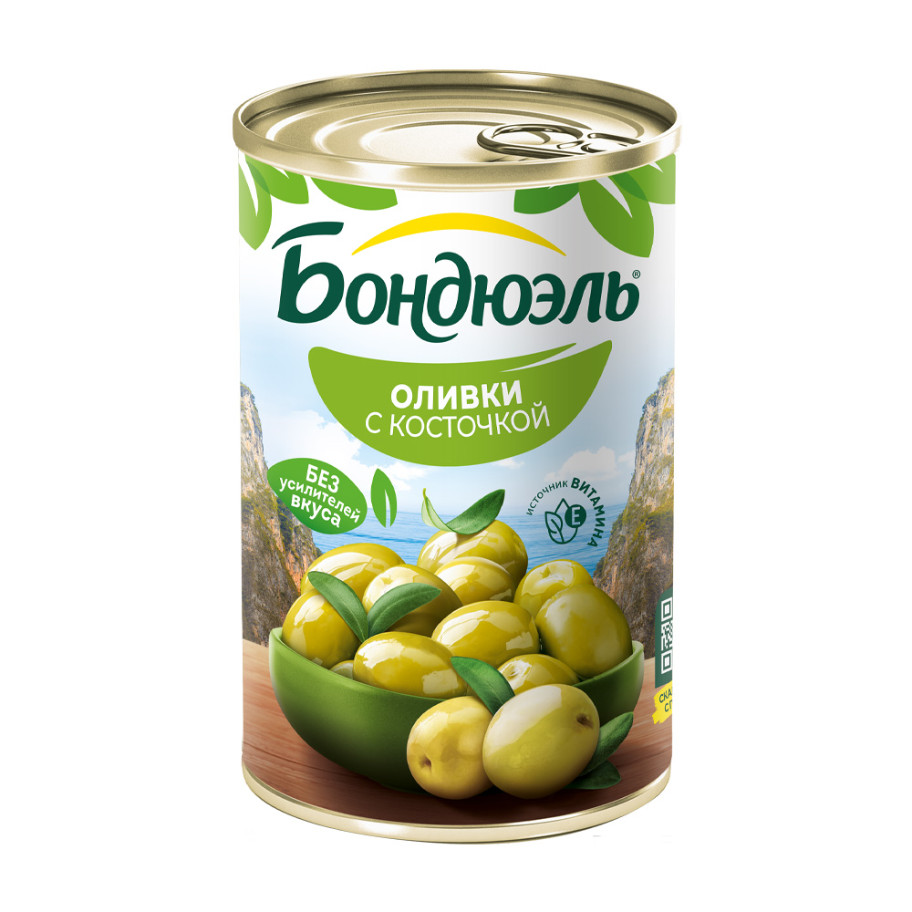 Изображение товара Оливки Бондюэль с косточкой 314 мл - закуска для пиццы и салатов