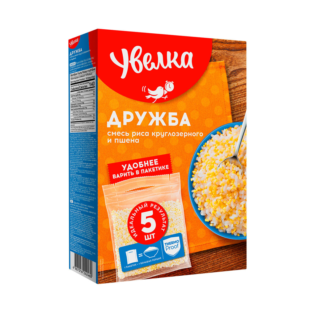 Изображение товара Крупа Дружба Увелка 0. 4 кг - быстрая варка, удобная упаковка