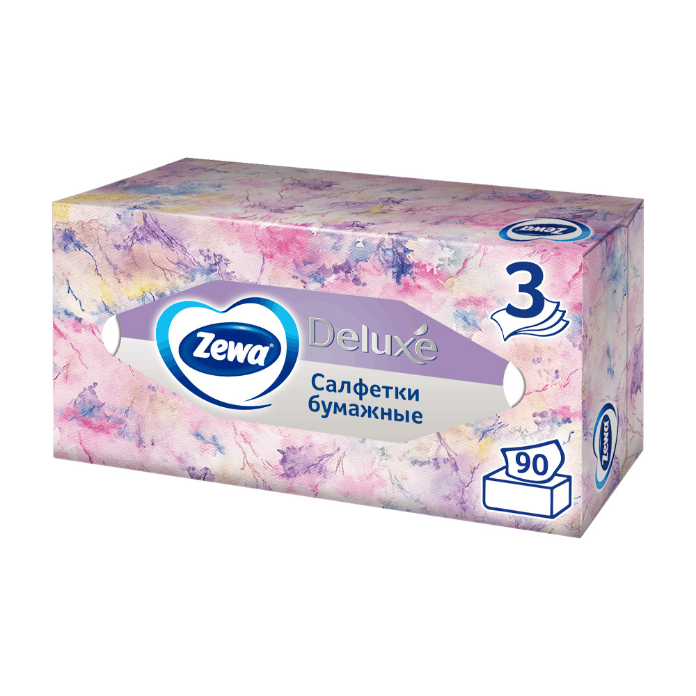 Изображение товара Салфетки Бумажные Zewa Deluxe Design в Коробке 3 Слоя 90шт