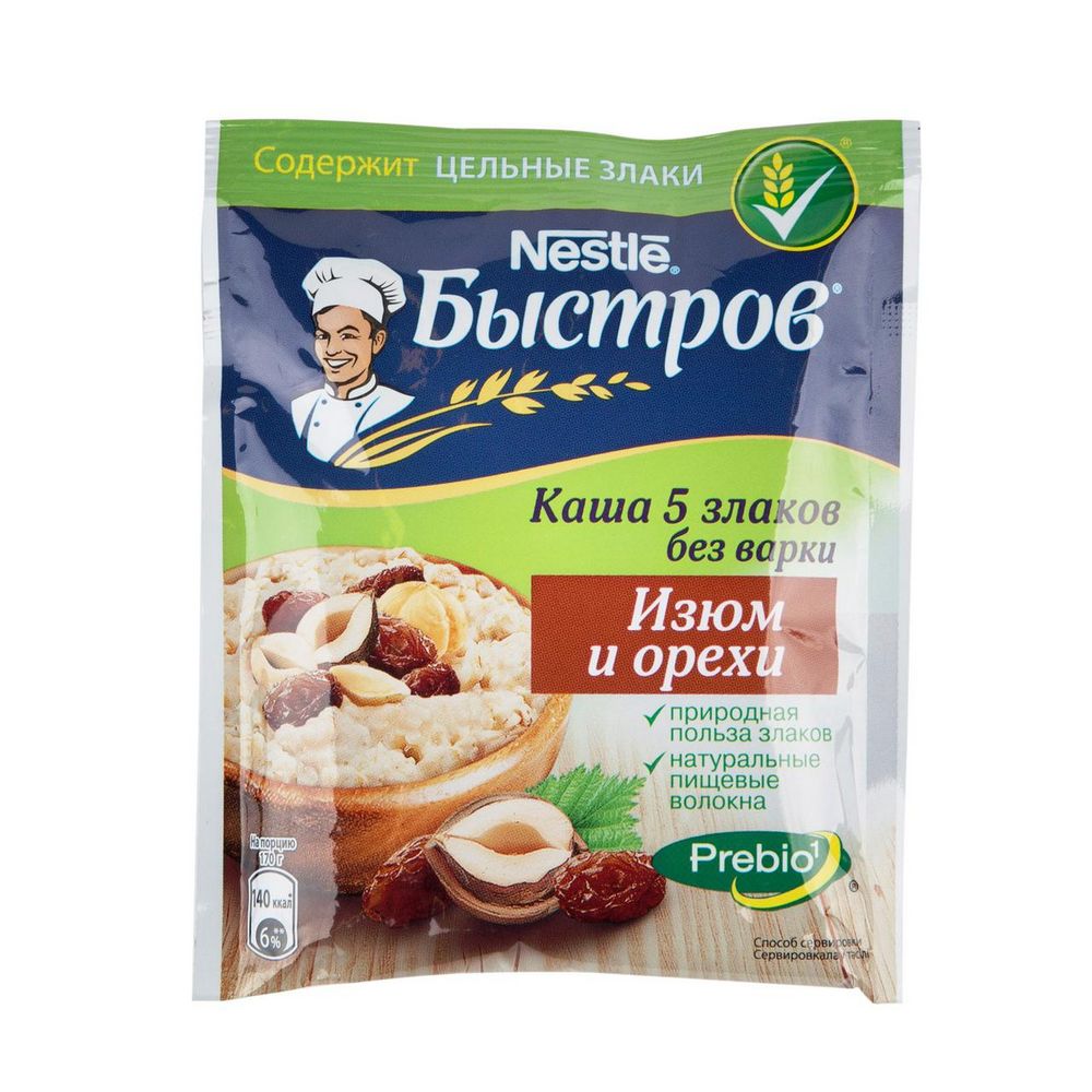 Купить каша 5 злаков быстров prebio изюм орехи 40г с доставкой на дом в  магазине SPAR