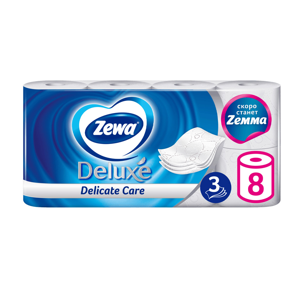 Изображение товара Туалетная Бумага Zewa Deluxe Белая 3 Слоя 8 Рулонов