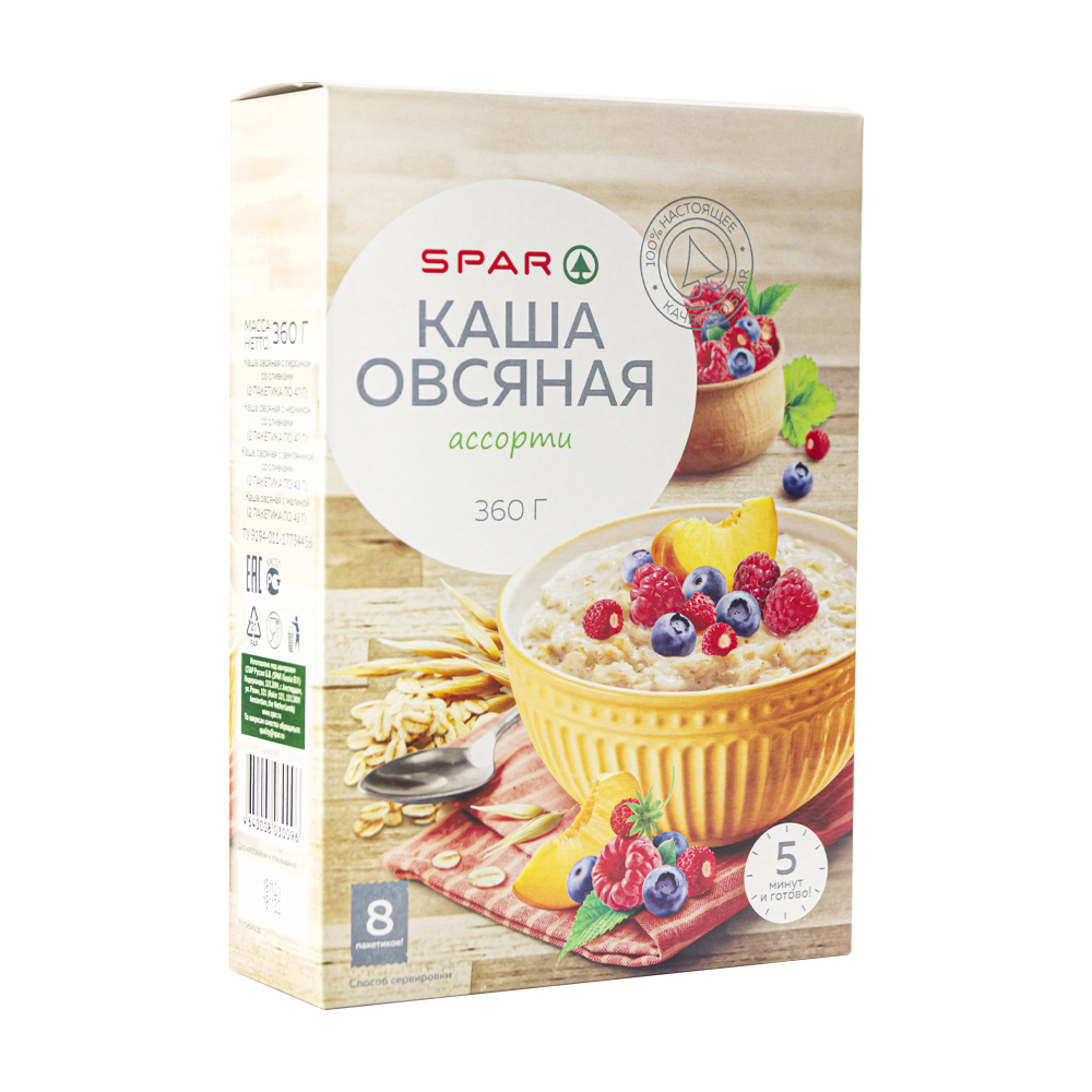 Купить каша овсяная spar ассорти 8 пакетиков с доставкой на дом в магазине  SPAR