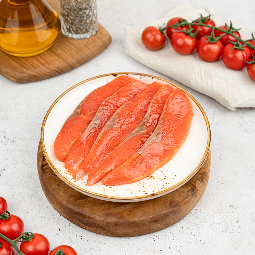 Изображение товара Слабосолёная форель радужная кусочки 2°C 48х2г | СОБСТВЕННОЕ ПРОИЗВОДСТВО