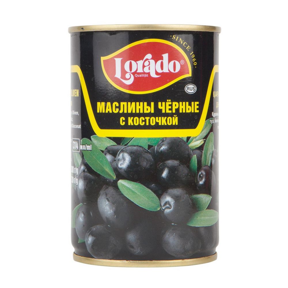 Изображение товара Маслины Черные Lorado с Косточкой 314мл ж/б