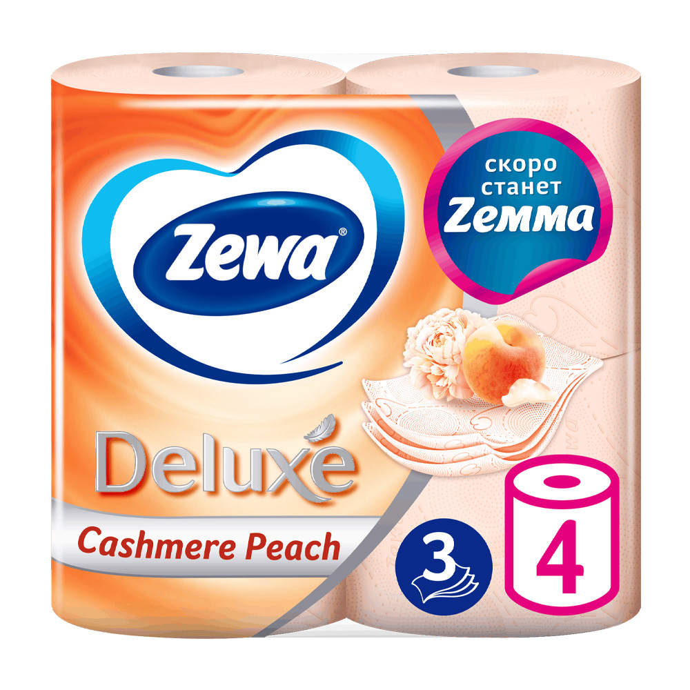 Изображение товара Zewa Deluxe Персик — трехслойная туалетная бумага, 4 рулона