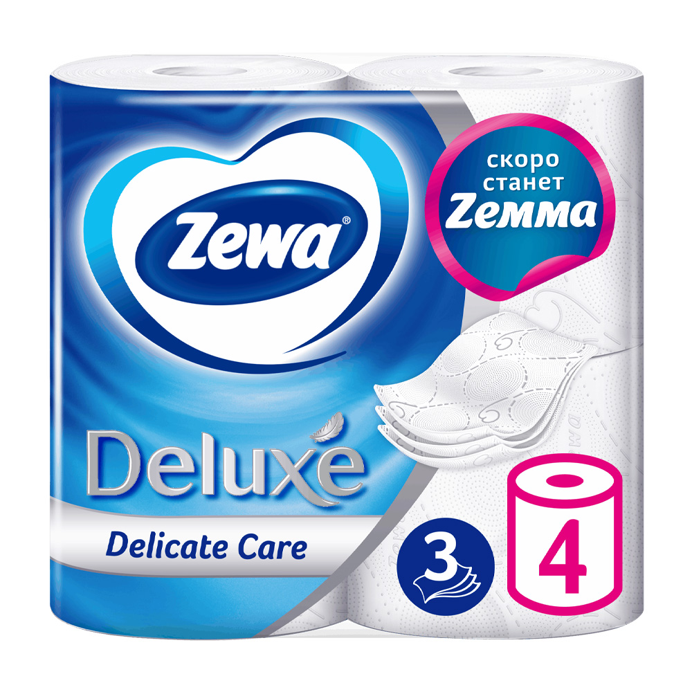 Изображение товара Туалетная Бумага Zewa Deluxe Белая 3 Слоя 4 Рулона