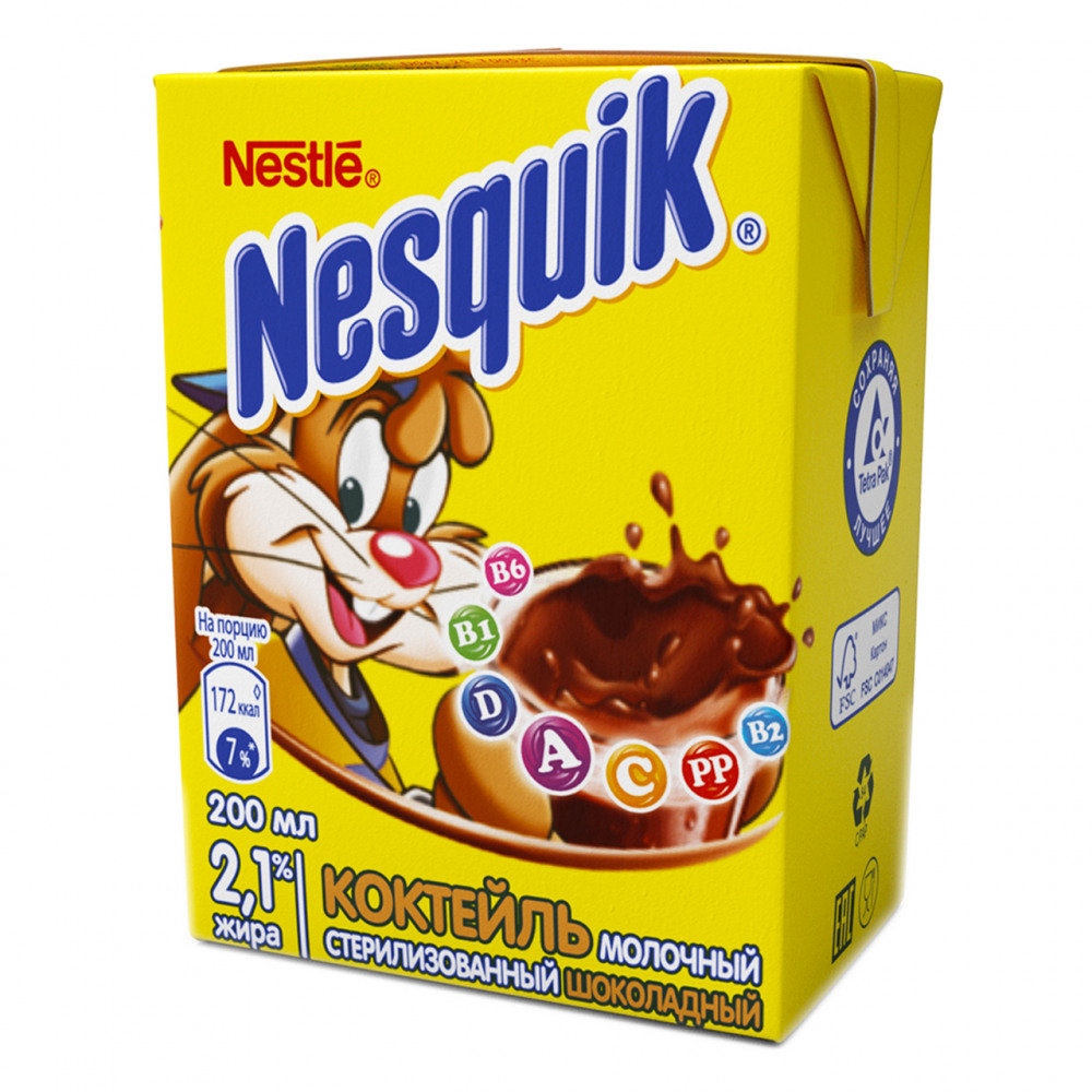 Купить коктейль nesquik молочный шоколадный 2,1% 200г с доставкой на ...