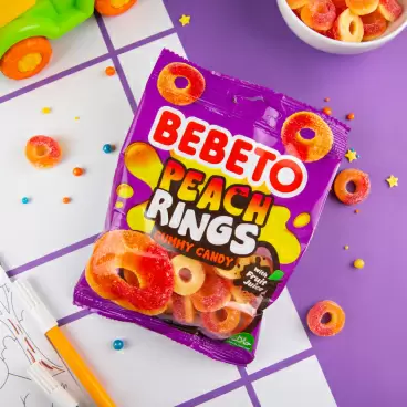 Изображение товара Мармелад Жевательный Bebeto Персиковые Колечки 80г