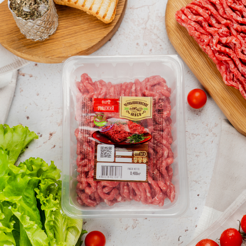 Изображение товара Фарш говяжий Чернышихинское мясо 0.4 кг — готовый к приготовлению