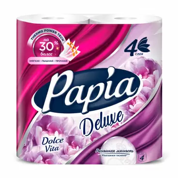 Изображение товара Туалетная Бумага Papia Deluxe Dolce Vita 4 Слоя 4 Рулона
