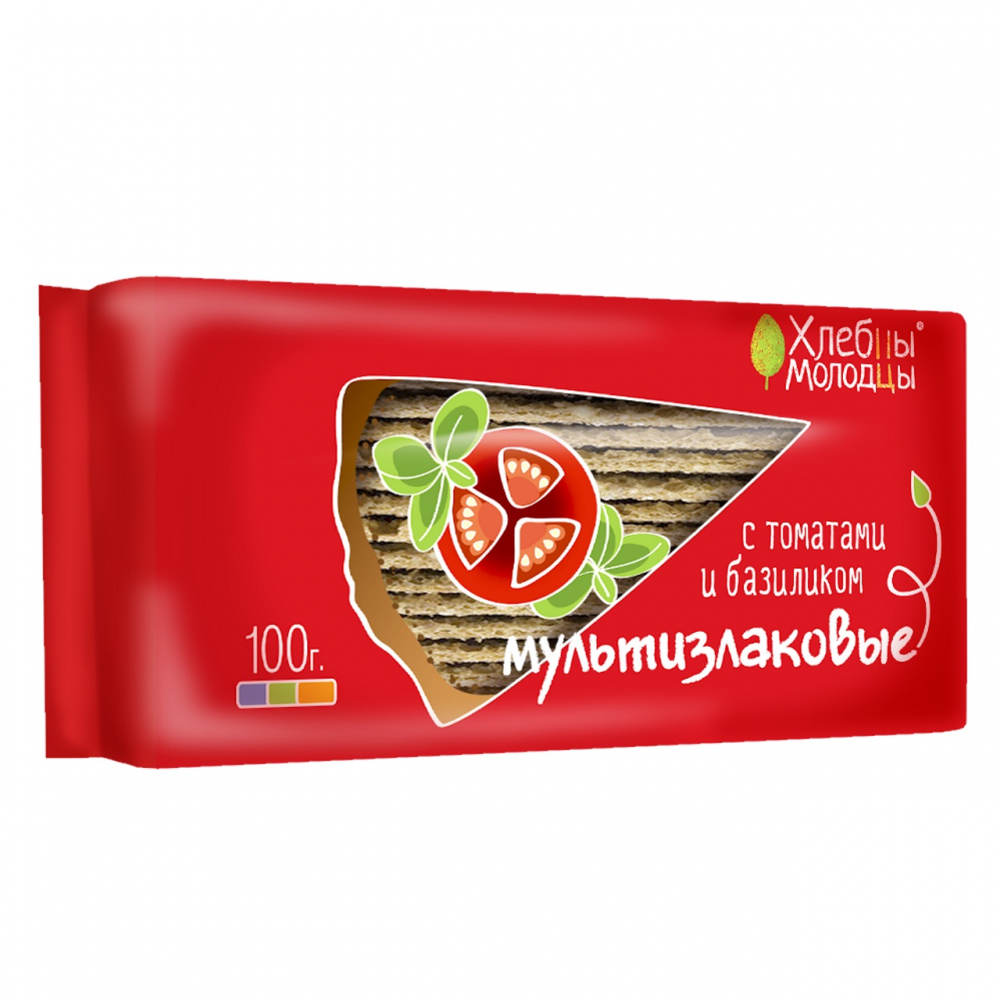 Изображение товара Хлебцы Молодцы Мультизлаковые с Томатами и Базиликом 100г