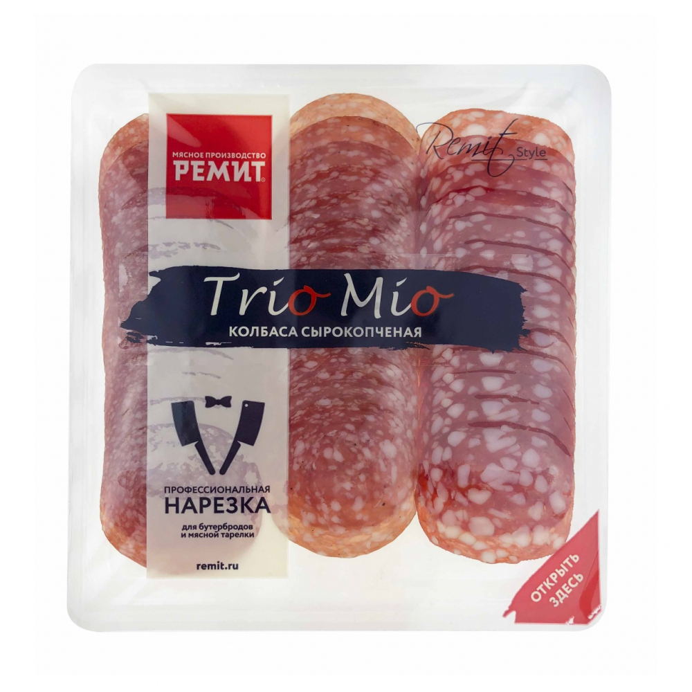 Изображение товара Колбаса Сырокопченая Ремит Ассорти Trio Mio Нарезка 100г